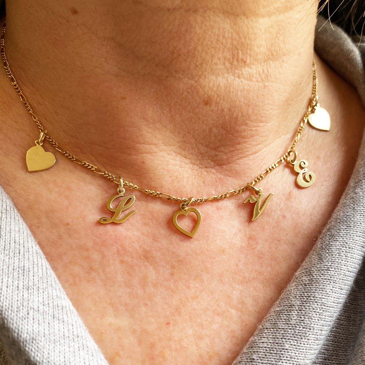 9ct Yellow Gold Plated Love Charm Necklace - Love Silver Jewellery