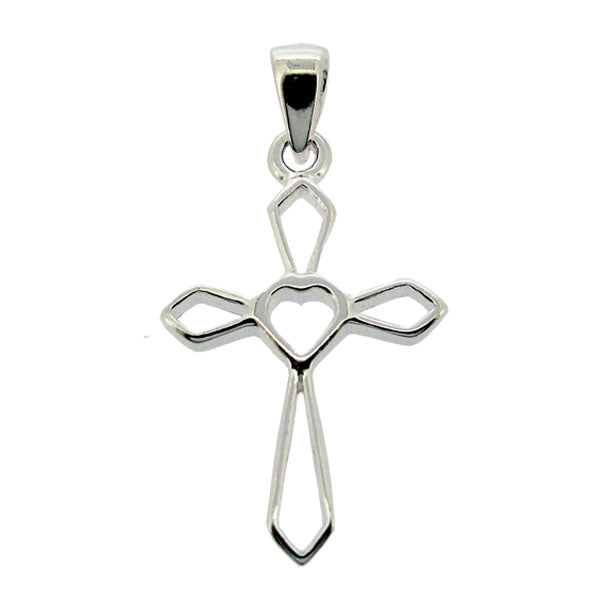 Sterling Silver Heart Centred Cross Pendant - Love Silver Jewellery