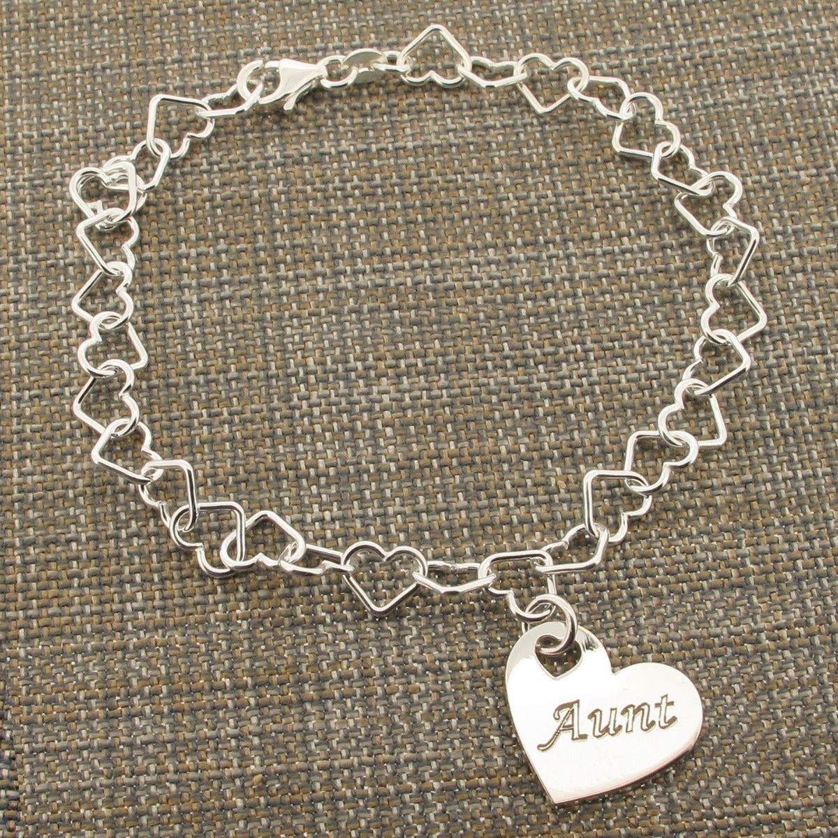 Sterling Silver Light Heart Link Bracelet Or Anklet With Personalised Family Heart Charm