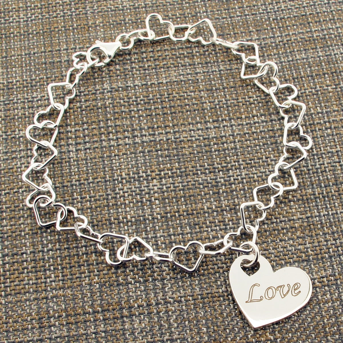 Sterling Silver Light Heart Link Bracelet Or Anklet With Personalised Family Heart Charm