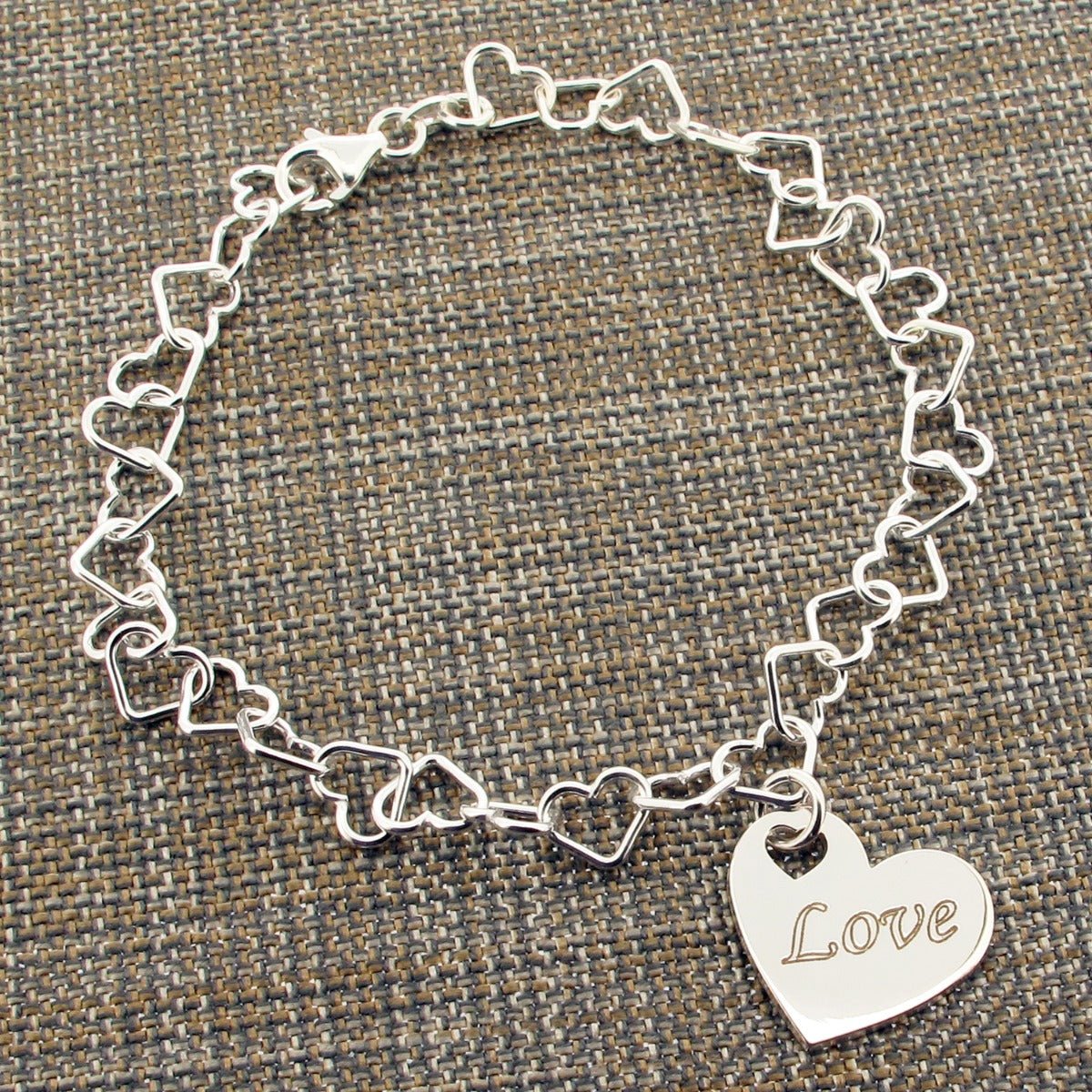 Sterling Silver Light Heart Link Bracelet Or Anklet With Personalised Family Heart Charm - Love Silver Jewellery