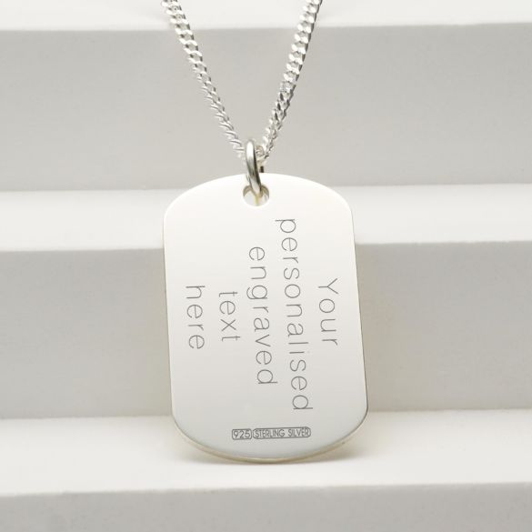 Sterling Silver Small ICE Dog Tag Pendant With Optional Chain - Love Silver Jewellery