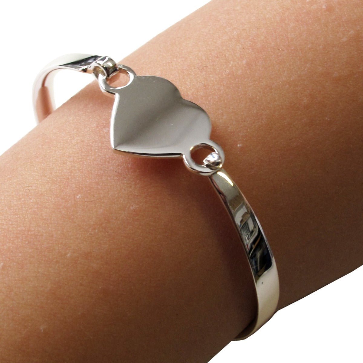 Child's Engraved Sterling Silver Heart ID Bangle - Love Silver Jewellery