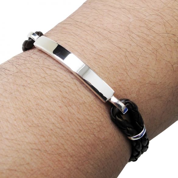 Men's ID Bracelet Leather and Sterling Silver