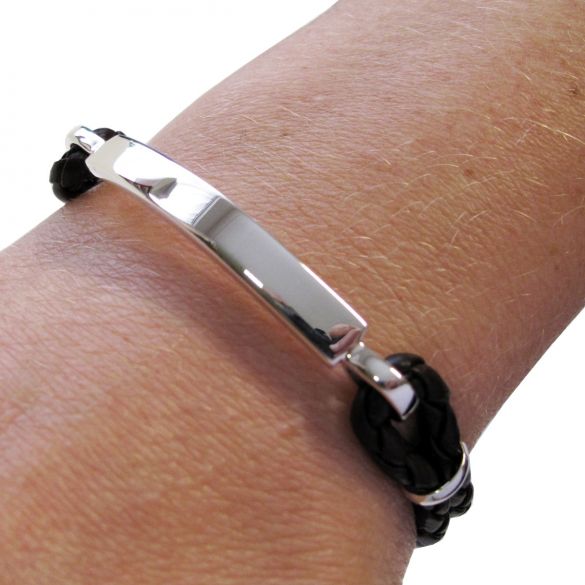 Ladies ID Bracelet Leather and Sterling Silver