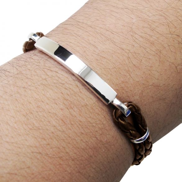 Men's ID Bracelet Leather and Sterling Silver