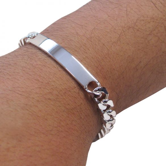 Sterling Silver 30 Gram Mens Heavy Curb ID Bracelet With Optional Engraving - Love Silver Jewellery