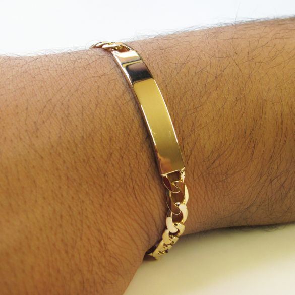 9ct Yellow Gold Mens Curb ID Bracelet With Optional Engraving - Love Silver Jewellery