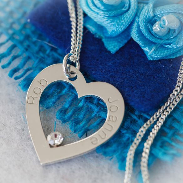 9ct White Gold Personalised Heart Necklace With CZ Crystal - Love Silver Jewellery