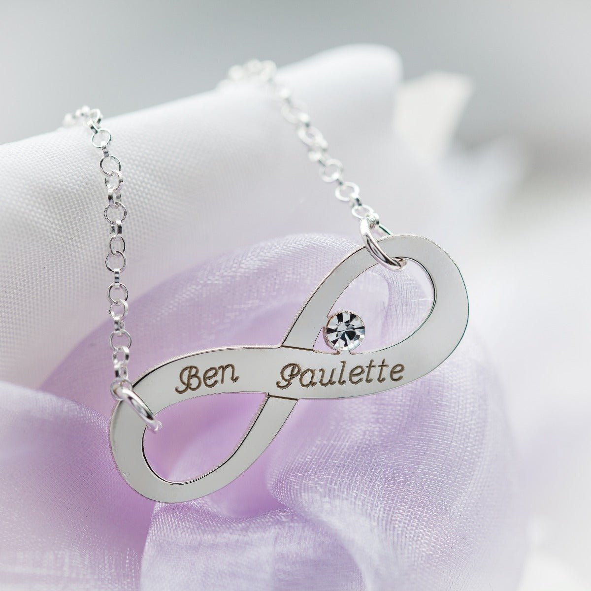 9ct Solid White Gold Infinity Necklace With Diamond - Love Silver Jewellery