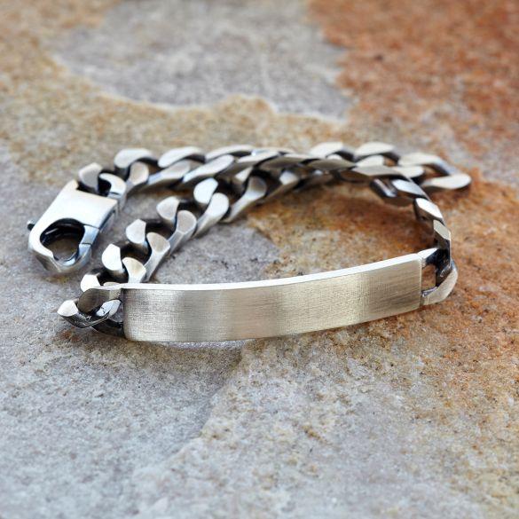 Antique Finish Sterling Silver Mens Curb ID Bracelet With Optional Engraving - Love Silver Jewellery