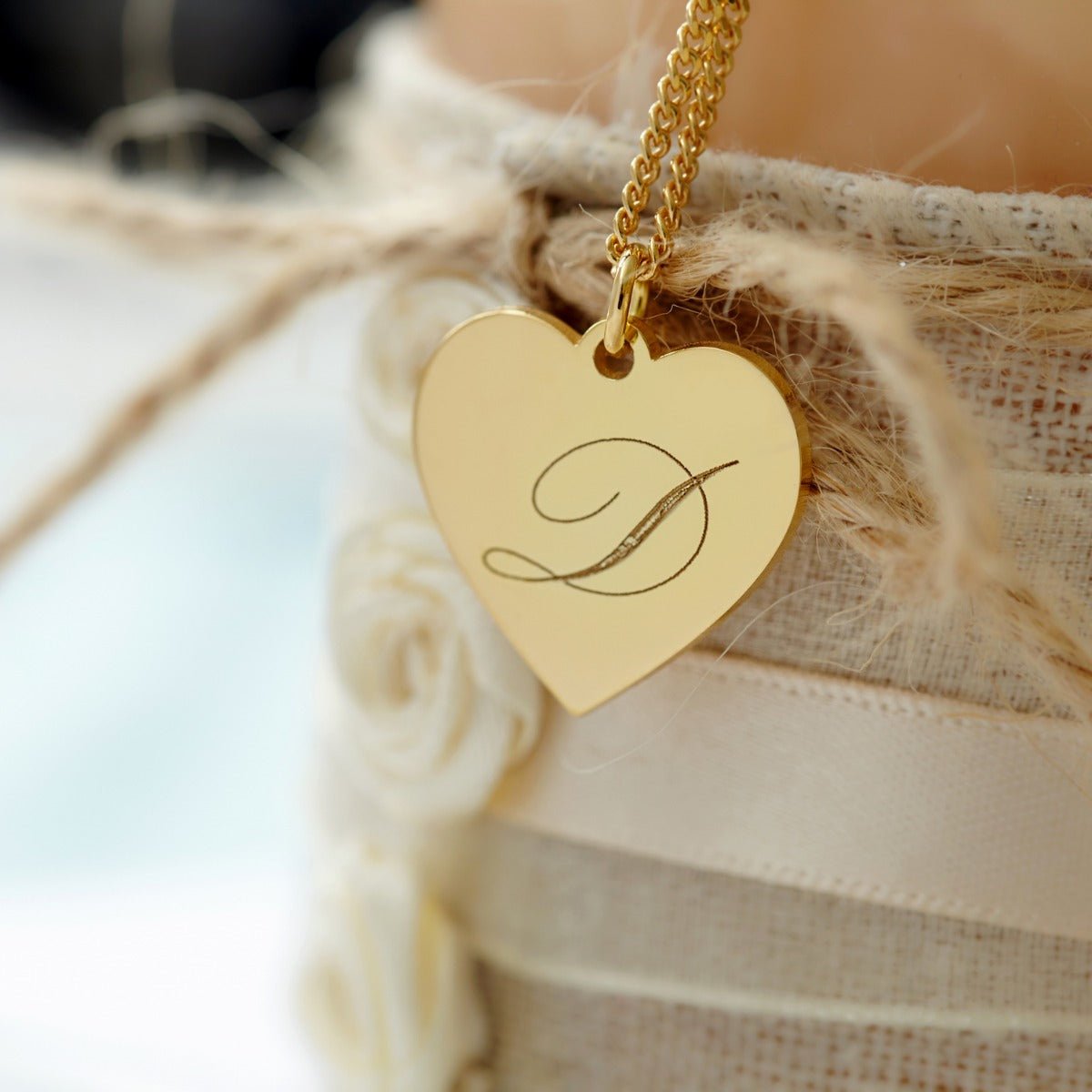 9ct Yellow Gold Plated Engraved Initial Heart Pendant & Optional Chain - Love Silver Jewellery