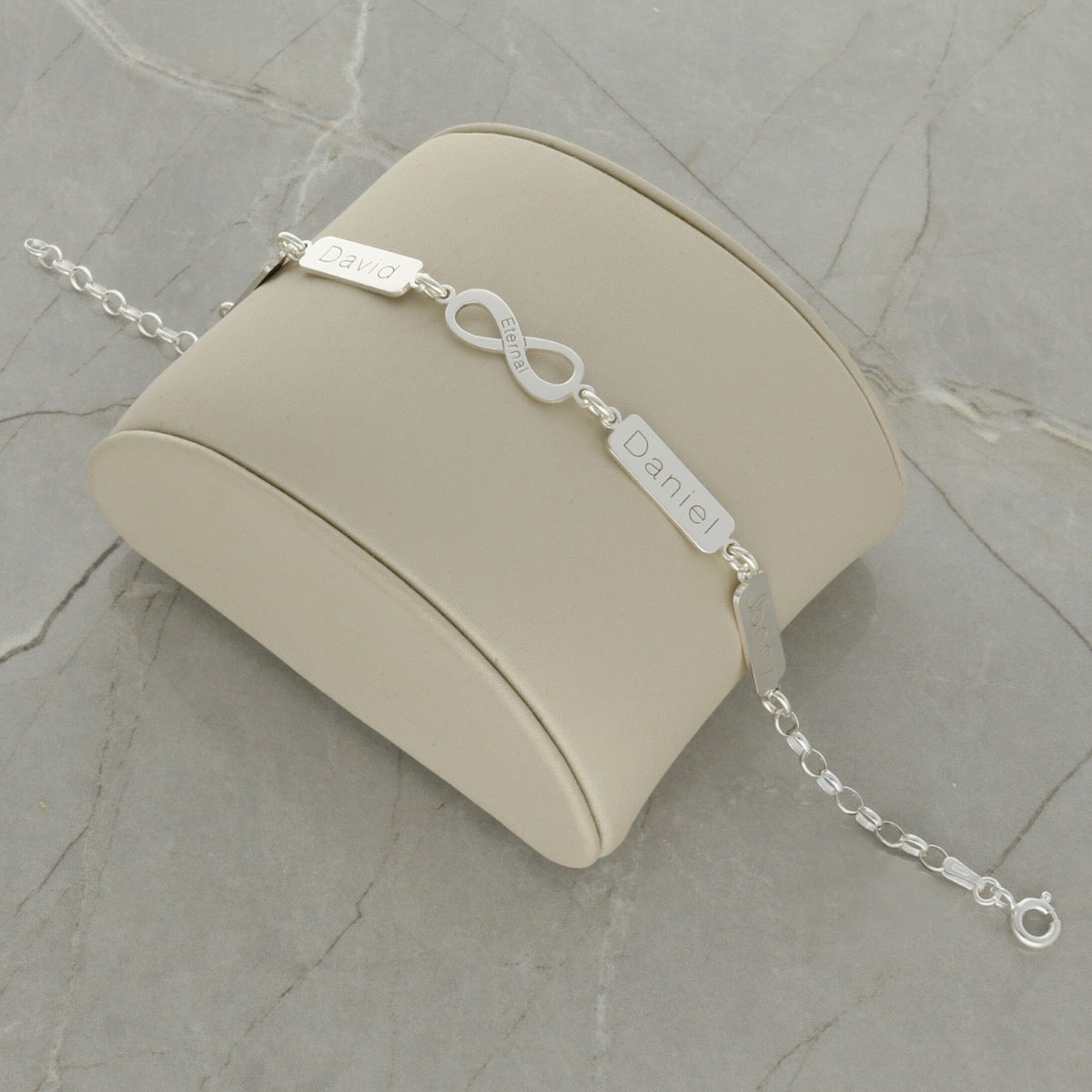 Sterling Silver Engraved Infinity & Horizontal Tags Bracelet
