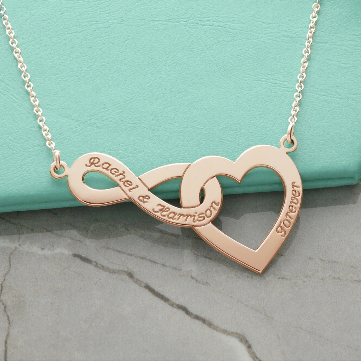 9ct Rose Gold Plated Entwined Infinity Heart Necklace - Love Silver Jewellery