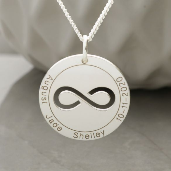 Sterling Silver Personalised Infinity Disc Pendant - Love Silver Jewellery