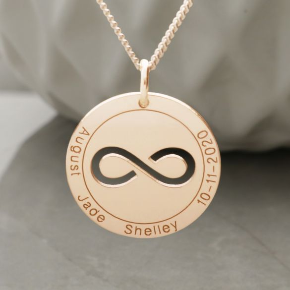 Solid Rose Gold Personalised Infinity Disc Pendant - Love Silver Jewellery