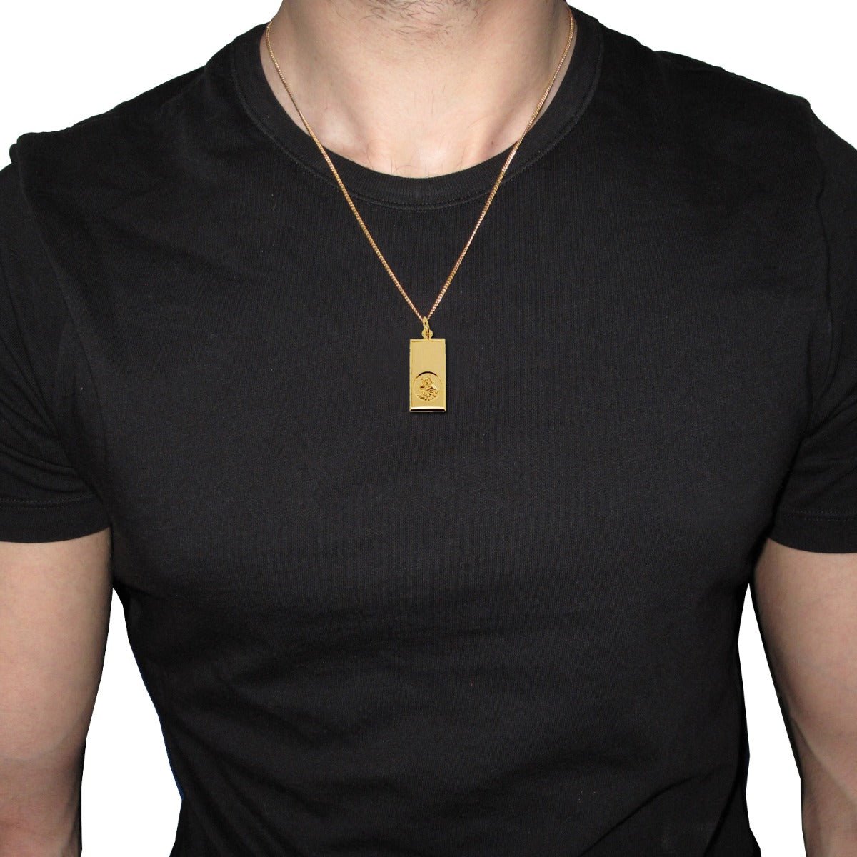 9ct Yellow Gold Large St Christopher Ingot With Travellers Prayer Optional Engraving and Chain - Love Silver Jewellery