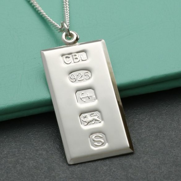Sterling Silver Large Custom Hallmarked Ingot With Optional Engraving And Chain - Love Silver Jewellery