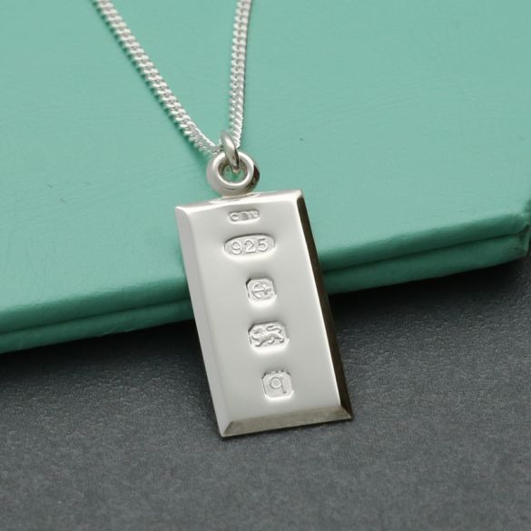 Sterling Silver Small Custom Hallmarked Ingot With Optional Engraving And Chain - Love Silver Jewellery