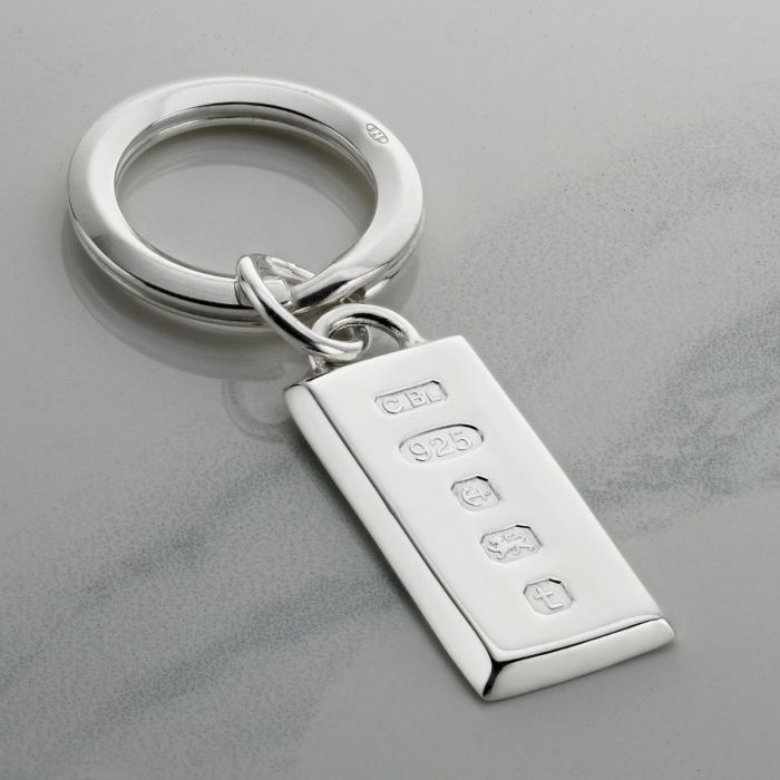 Sterling Silver Large Heavy Custom Hallmarked Ingot Keyring With Optional Engraving - Love Silver Jewellery