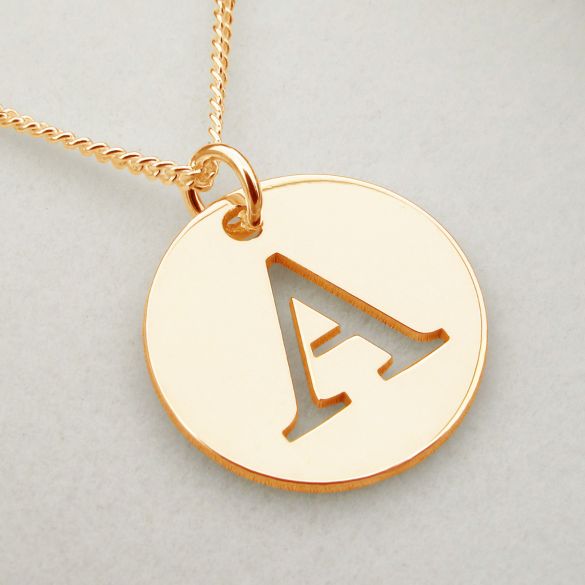 9ct Rose Gold Plated Initial Disc Pendant - Love Silver Jewellery
