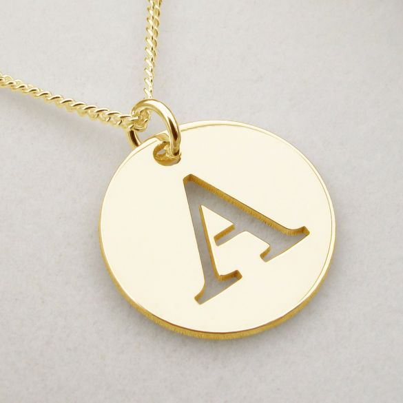 9ct Yellow Gold Plated Initial Disc Pendant - Love Silver Jewellery