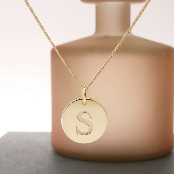 9ct Yellow Gold Initial Disc Pendant - Love Silver Jewellery