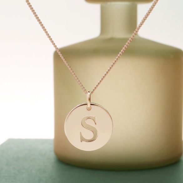9ct Rose Gold Plated Initial Disc Pendant - Love Silver Jewellery