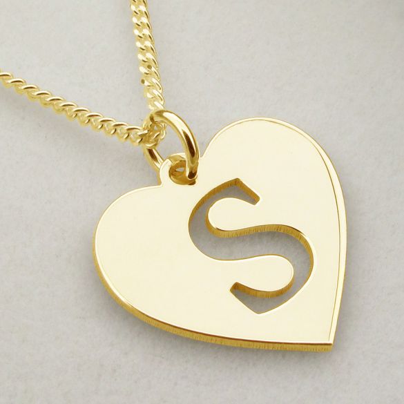 9ct Yellow Gold Initial Heart Pendant - Love Silver Jewellery