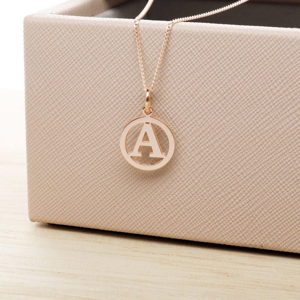 9ct Rose Gold Round Initial Disc Pendant - Love Silver Jewellery