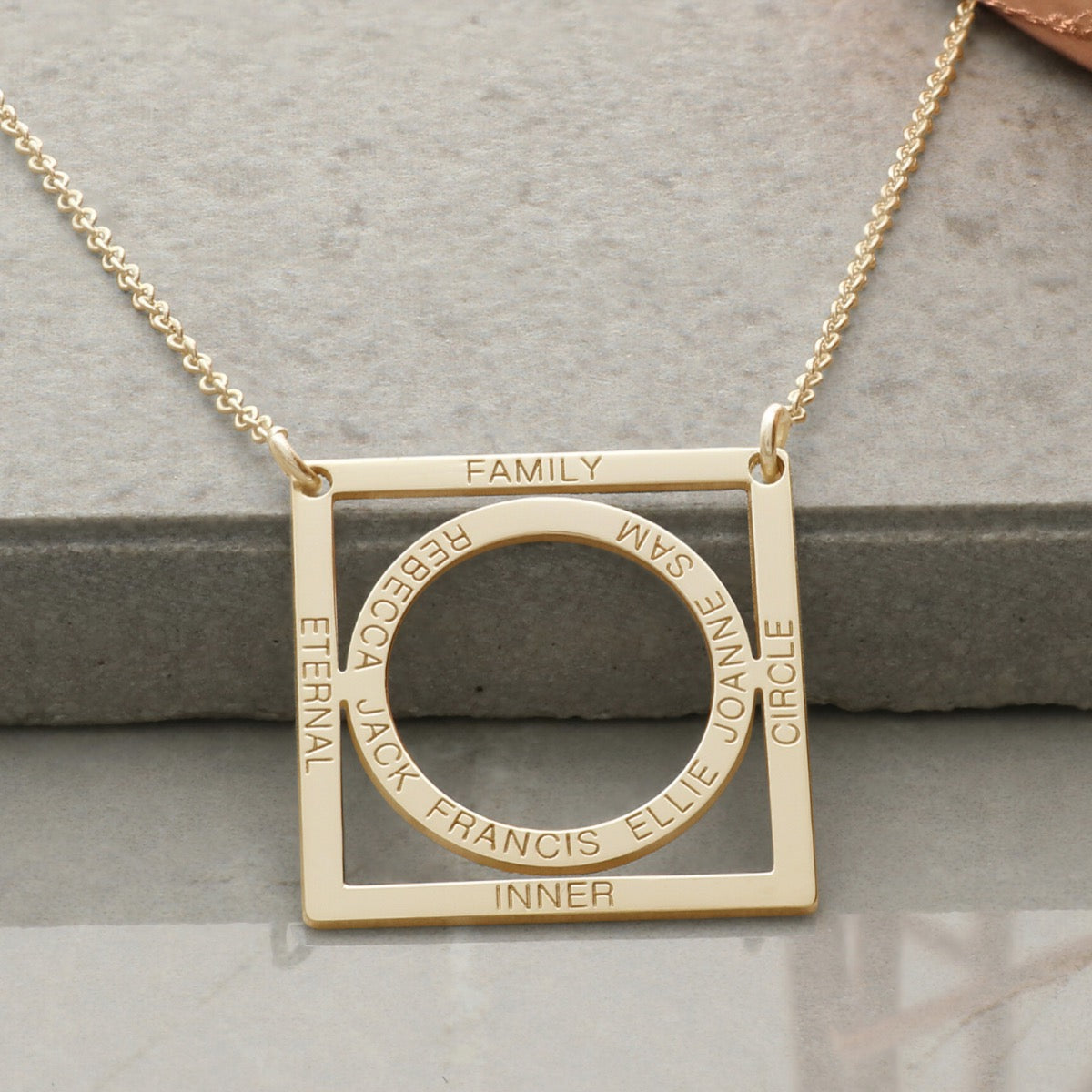 9ct Yellow Gold Vermeil Family Circle In Square Necklace