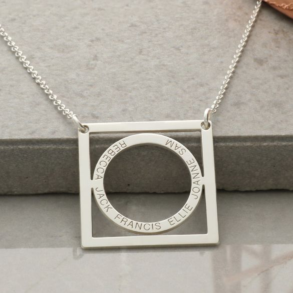 Sterling Silver Family Circle In Square Necklace - Love Silver Jewellery