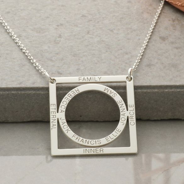 Sterling Silver Family Circle In Square Necklace - Love Silver Jewellery