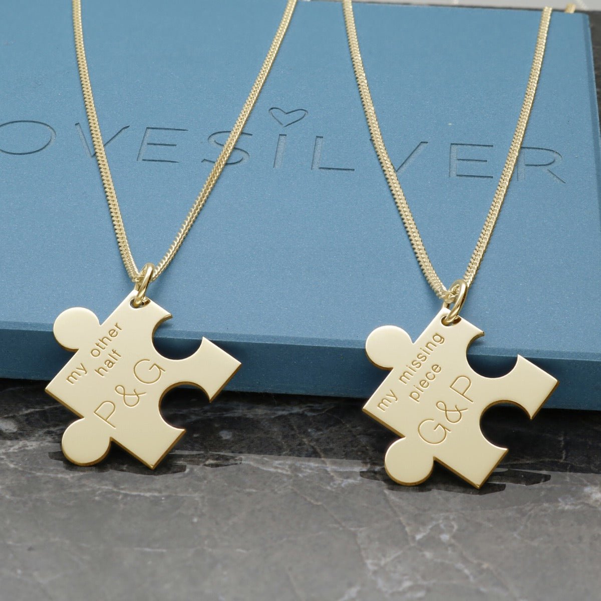 9ct Yellow Gold Plated Personalised Puzzle Pieces Necklaces - Love Silver Jewellery