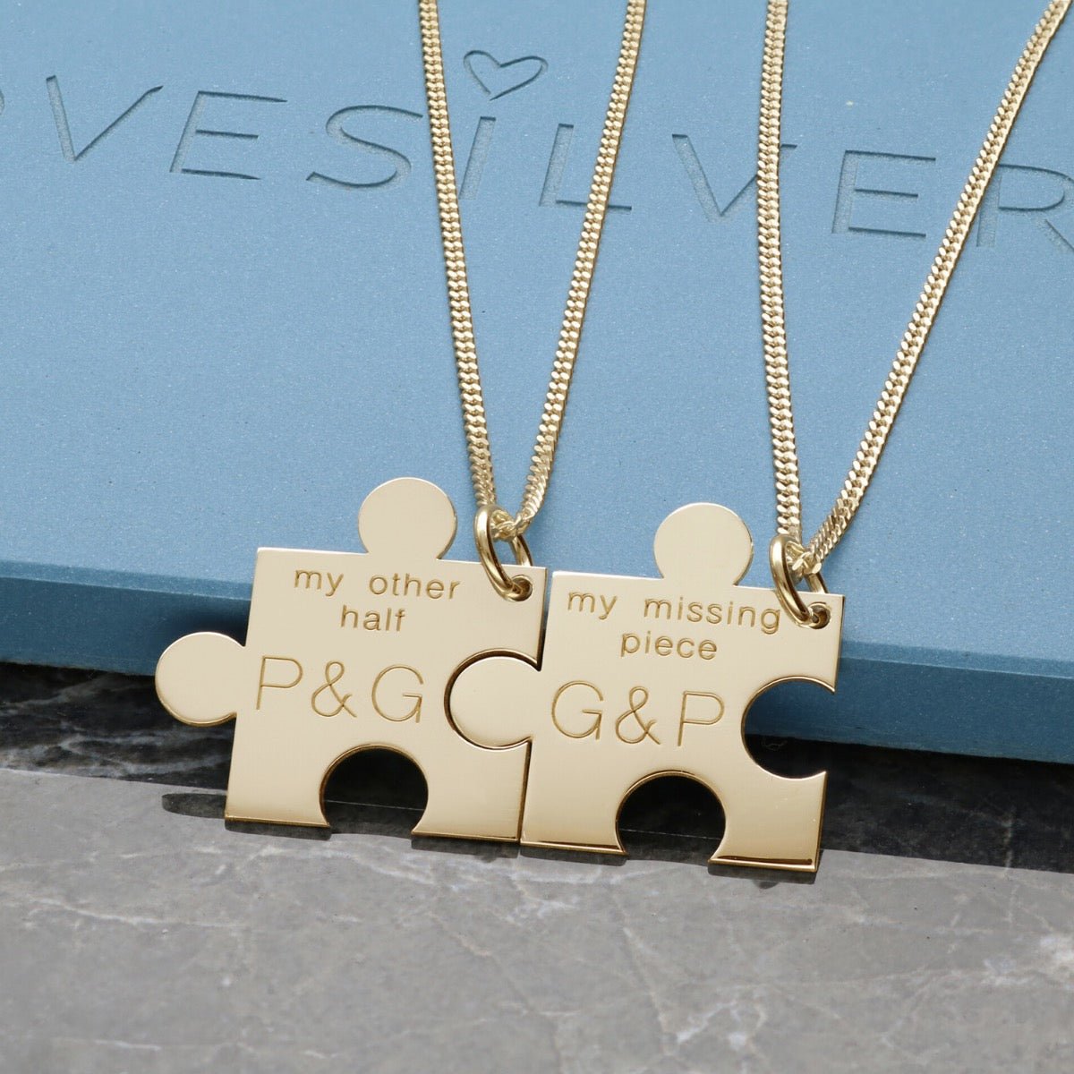 9ct Yellow Gold Plated Personalised Puzzle Pieces Necklaces - Love Silver Jewellery