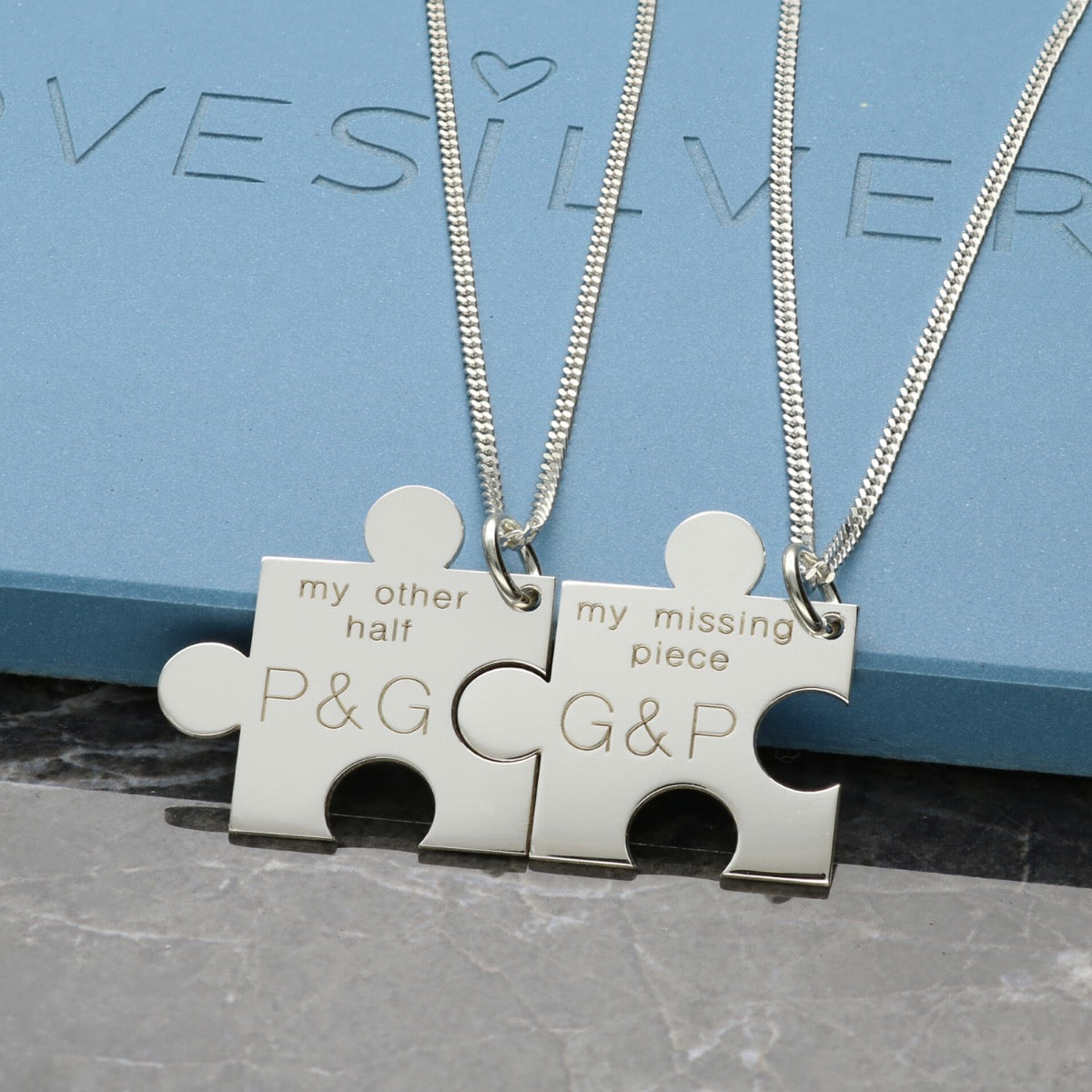 Sterling Silver Personalised Puzzle Pieces Necklaces - Love Silver Jewellery