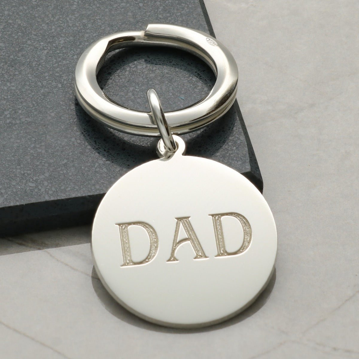 Sterling Silver Dad Round Keyring With Optional Engraving - Keyring - Love Silver Jewellery