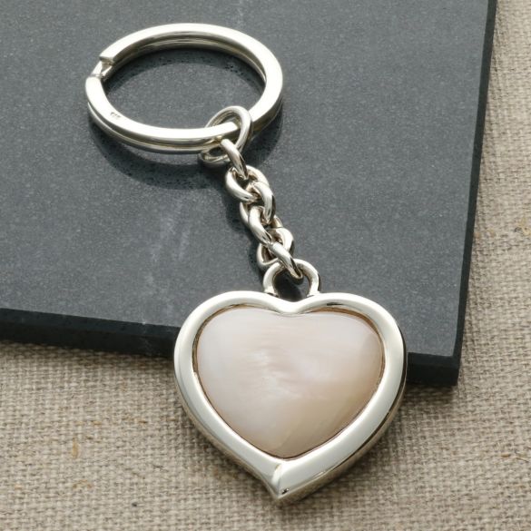Sterling Silver Pink Shell Heart Keyring With Optional Engraving - Love Silver Jewellery