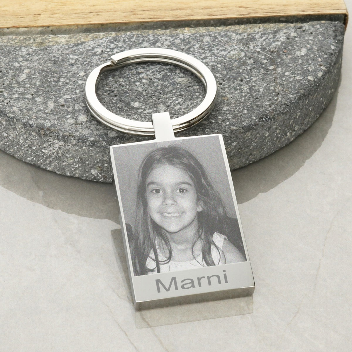 Mirror Polished Keyring With Photo Engraving And Name - Love Silver Jewellery