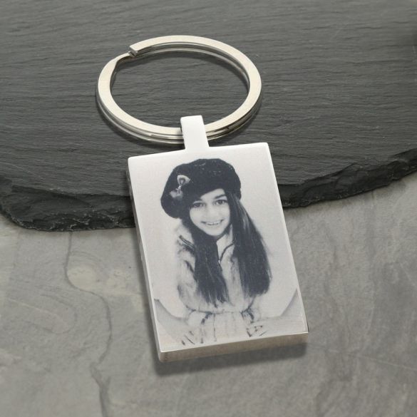 Mirror Polished Photo Engraved Rectangle Keyring - Love Silver Jewellery