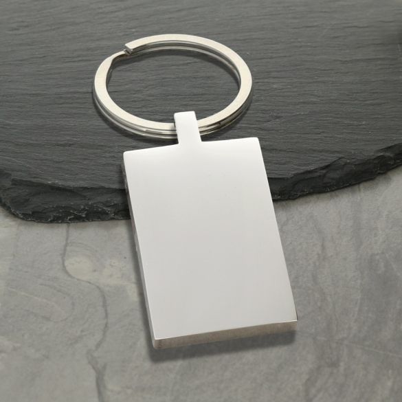 Mirror Polished Photo Engraved Rectangle Keyring - Love Silver Jewellery