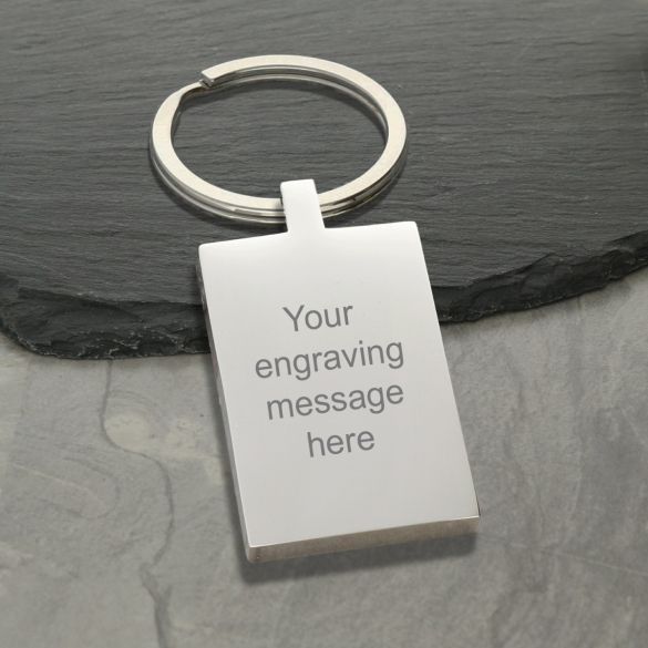 Mirror Polished Photo Engraved Rectangle Keyring - Love Silver Jewellery