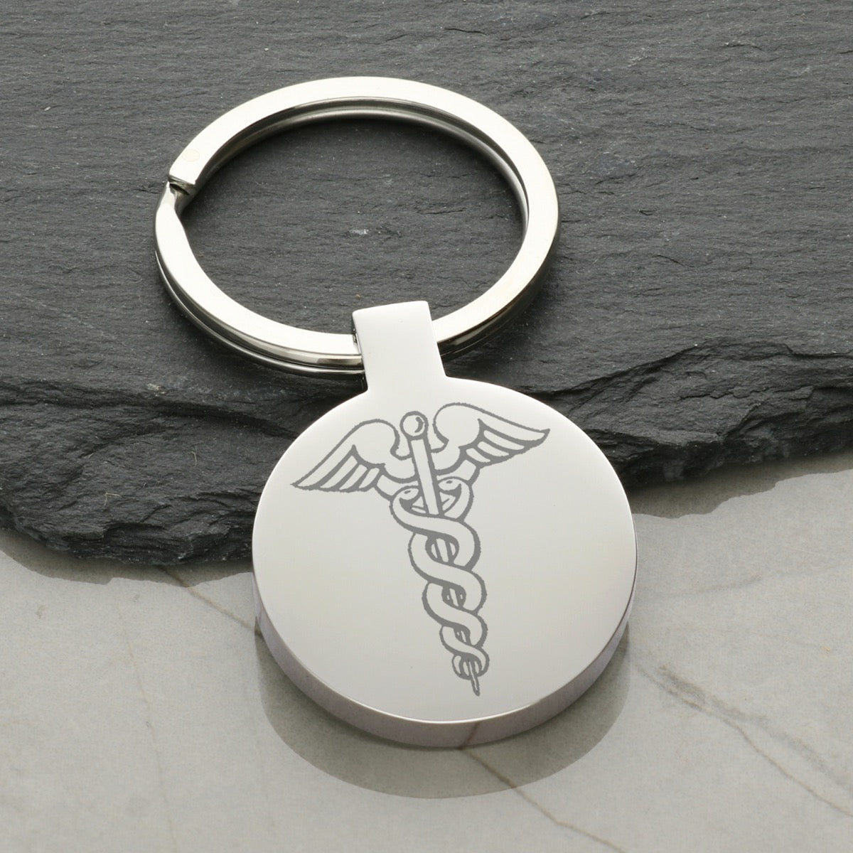 Mirror Polished Round Medic Aware Keyring With Engraving