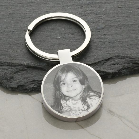 Stainless Steel Photo Engraved Round Keyring - Love Silver Jewellery