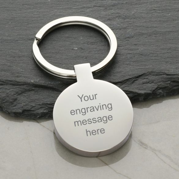Stainless Steel Photo Engraved Round Keyring - Love Silver Jewellery