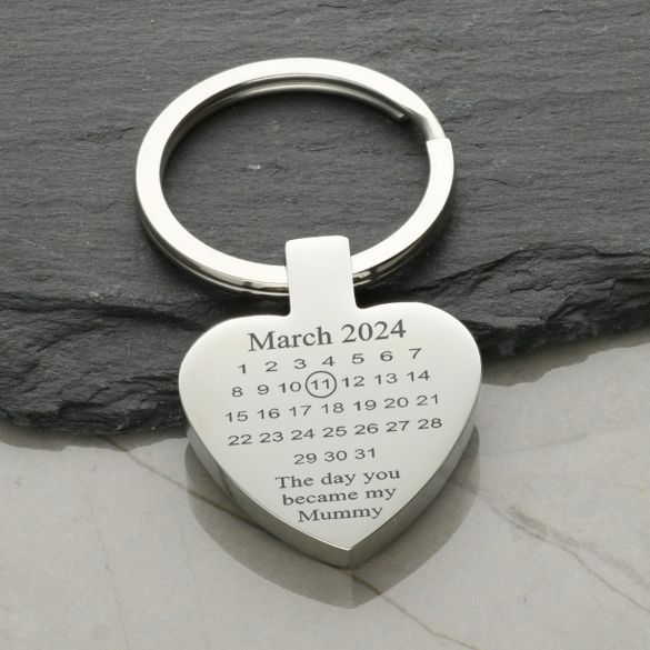 Mirror Polished Special Date Heart Keyring - Love Silver Jewellery
