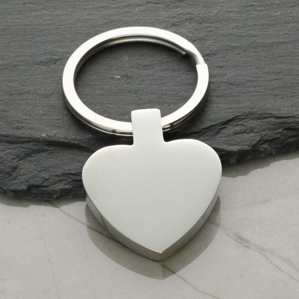 Mirror Polished Photo Engraved Heart Keyring - Love Silver Jewellery