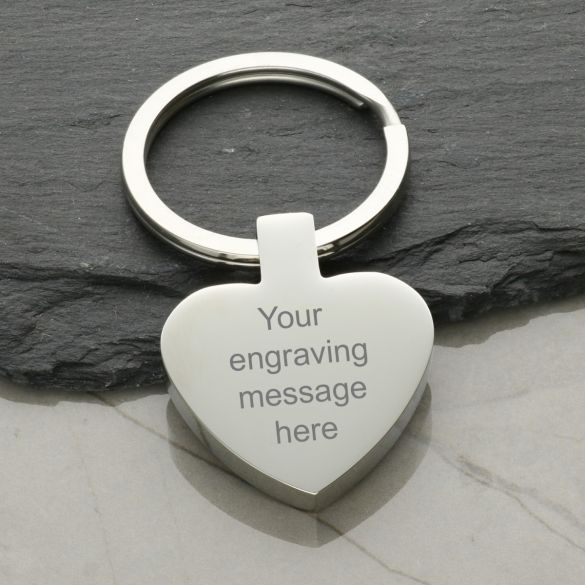 Mirror Polished Photo Engraved Heart Keyring - Love Silver Jewellery