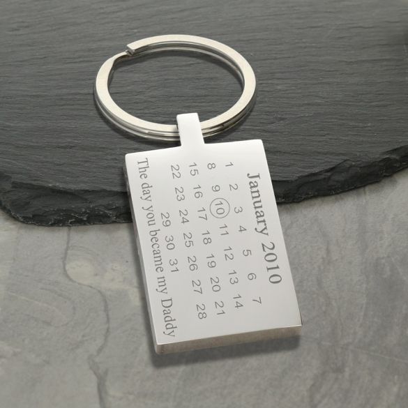 Mirror Polished Special Date Calendar Rectangle Keyring - Love Silver Jewellery
