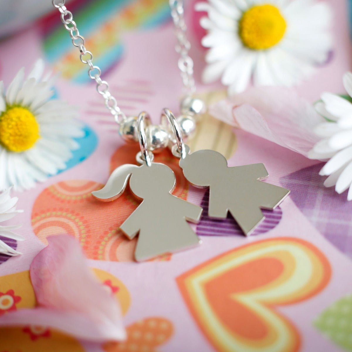 Sterling Silver Mum Necklace With Engraveable Boy Or Girl Pendants - Love Silver Jewellery